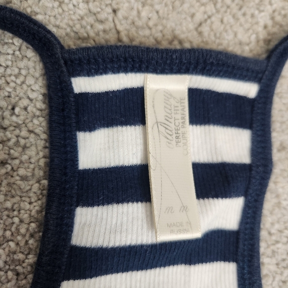 Y2K Vintage Old Navy White Stripped Thin Strap Henley Ribbed Tank Top Size M - Picture 7 of 10